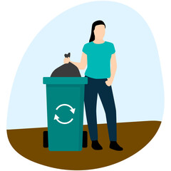 People Throwing Garbage in Bin Illustration