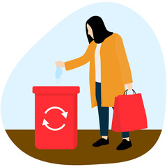 People Throwing Garbage in Bin Illustration