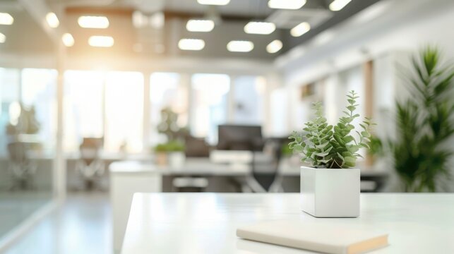 Bright and spacious office space in an unfocused view. Modern blurred background photo for banner, poster or magazine and website background. High quality
