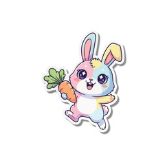 Obraz premium Colorful Cartoon Bunny Holding a Carrot.