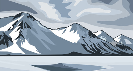 Snowy Peaks Under Dramatic Sky design art