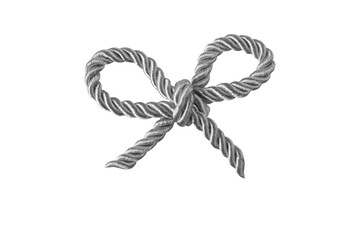 Silver rope bow isolated on transparent png. Coquette style decor