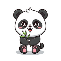 Obraz premium Adorable Cartoon Panda Eating Bamboo.