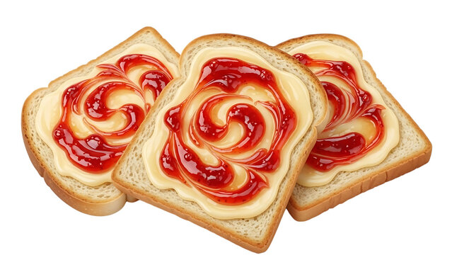 toasted bread slices with butter and jam spread isolated on transparent background transparent background