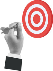 Contemporary art collage art depicting a hand holding a target. 
