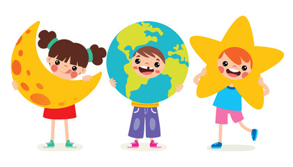 Kids Wearing Space Elements Costume