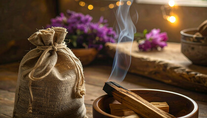 Burning Palo Santo Incense for Spiritual Cleansing and Meditation