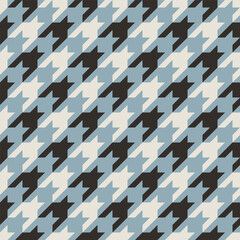 Abstract modern colorful seamless geometric houndstooth pattern in blue and black colors on light background, simple vector illustration, flat style