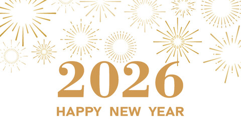 2026 fireworks banner, gold New Year background, card border