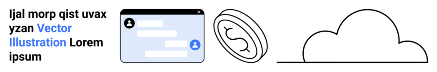 Obraz premium Technology, communication, finance, user interface, data storage, online chat. Chat window, coin icon cloud outline. Technology and online chat concepts portrayed for modern use cases