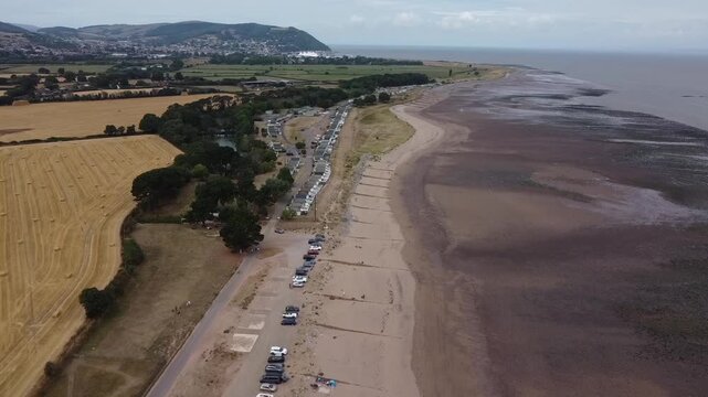 Drone shot of Dunster Beach, West Somerset, UK