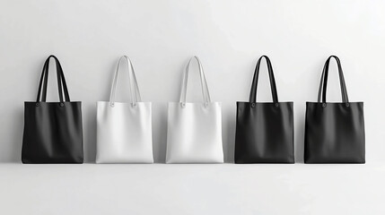 Eco friendly reusable tote bags mockup in black and white for shopping and branding presentation