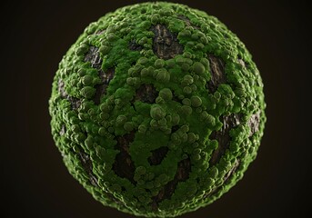 Detailed 3D Moss Texture Sphere on Dark Background Organic Surface Material Study pattern