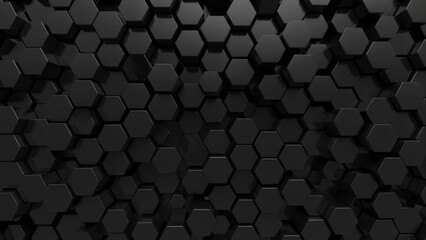 Dark Hexagonal Pattern Abstract Background with 3D Effect.