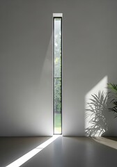 Interior Minimalist Window Design with Natural Light and Botanical Accent