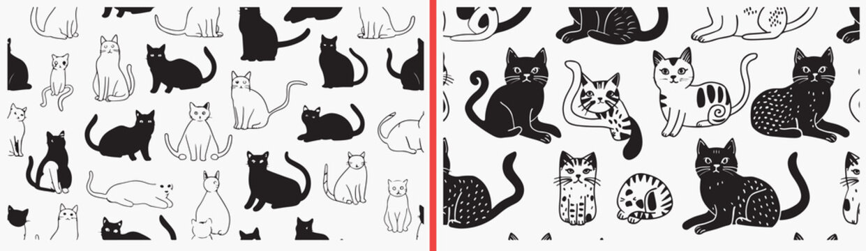 cat silhouette pattern vector, black cat clipart, pet animal svg, seamless cat illustration, feline graphics, cute cat silhouettes, animal pattern vector art, kitty background design, cat shape collec