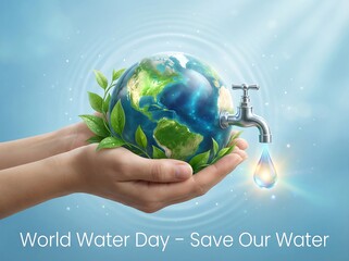Hands Protecting Water Drop  Environment Awareness Art