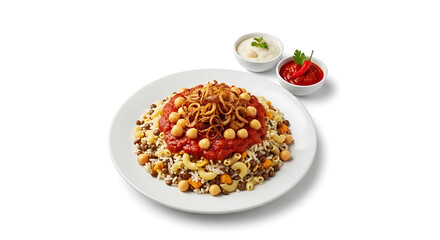 Traditional Egyptian Food Koshary Dish With Rice Lentils Pasta And Crispy Onions
