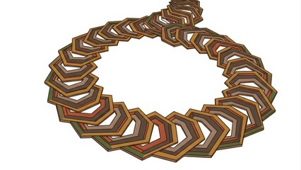 Geometric Wooden Necklace with Interlocking Hexagonal Shapes on White Background.