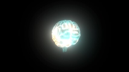High-quality futuristic animation of a holographic human brain with glowing wireframe and neural connections. Ideal for AI, technology, neuroscience, medical, and digital innovation visuals. - Powered by Adobe