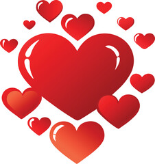  A large red heart surrounded by a burst of smaller hearts on a black background.
