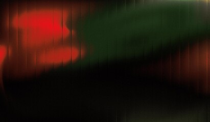 Abstract background of red green liquid in dark sparkling with striped effect. Refraction of wavy striped glass.