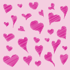 Scribble heart pattern in pink background Cute sketch heart illustration  for valentines. Playful doodle hearts pattern with hand drawn texture