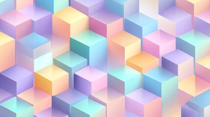 Vibrant 3D Cubes in Soft Pastel Colors, Geometric Pattern Background