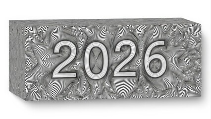 2026 Year Number on Abstract Textured Block Isolated on White Background.
