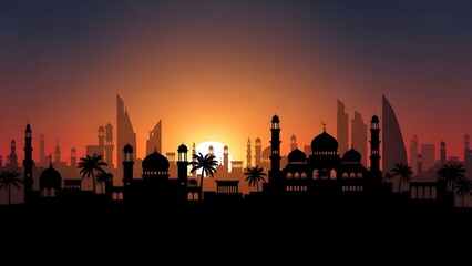Sunset over middle eastern cityscape