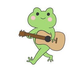 Fototapeta premium Cute Frog Playing Acoustic Guitar Cartoon Illustration