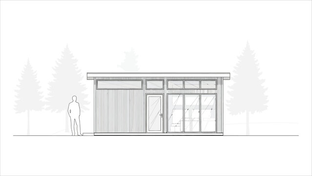  Minimal architectural vector drawings house side elevation, building cross-section, and landscape design outlines