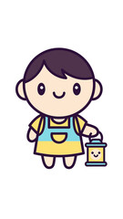 A young boy happily holds a smiling lantern in a colorful illustration  