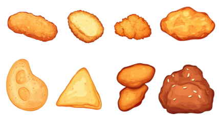 Golden crispy nuggets bite sized fried snack crunchy texture fast food appetizer delicious portion isolated on white background