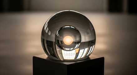 Reflections on a Cubic Base: A Study in Sphere, Transparency, and Architectural Illusion creating visual complexity
