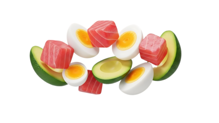 sushi ingredients including tuna avocado and egg transparent background