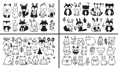 Fototapeta premium halloween cat clipart, spooky pet doodles, cartoon halloween animals, cute cat illustrations, playful spooky pets, black white pet clipart, printable halloween pets, kids spooky pack, pet outline coll