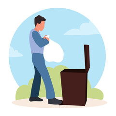 Illustration of Person Throwing Garbage in Bin
