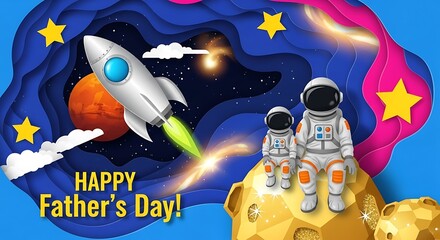 Fathers Day Space Adventure Rocket Astronaut Family Celebration.