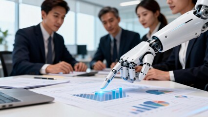 Robot hand in business meeting
