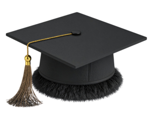Fluffy graduation cap soft textured academic hat celebration education success student ceremony cute object isolated on white background