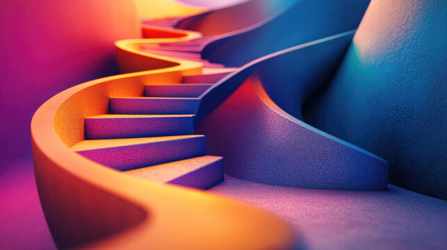A colorful staircase with a winding design, offering an abstract visual appeal AI Generative