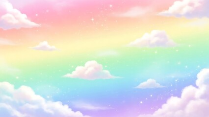 Vibrant rainbow colored sky with clouds.