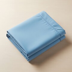 Stacked Powder Blue Bed Sheets on Wooden Surface for Bedroom Decor