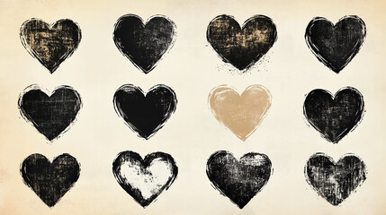 Grunge hearts background pattern love valentines day texture design heart shapes black beige artistic