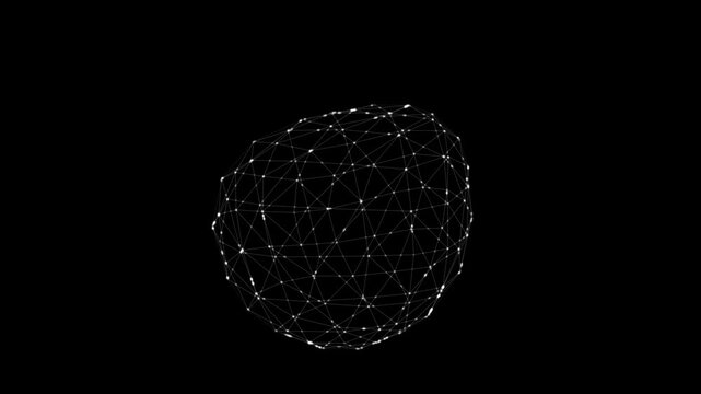 Glow wire sphere on black bg rotate endless wireframe Futuristic network orb rotate endless 4k