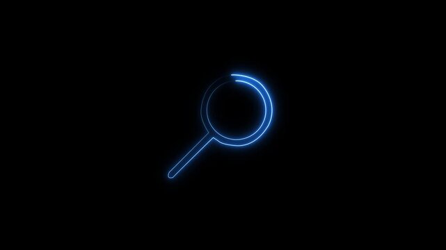 
neon search icon animation. outline neon glass icon on black background. Glowing neon magnifying Glass Icon animation neon icon.MOTION VIDEO..