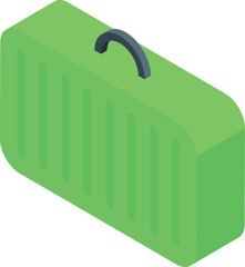 Green suitcase isometric projection conveying concepts of travel, vacation, luggage, and portability
