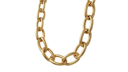 Obraz premium A strong heavy metallic shiny golden chain with many oval links curving downwards, isolated on white background