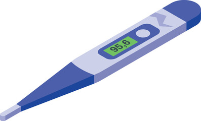 Electronic thermometer displaying temperature reading in isometric view, ideal for healthcare and medical presentations